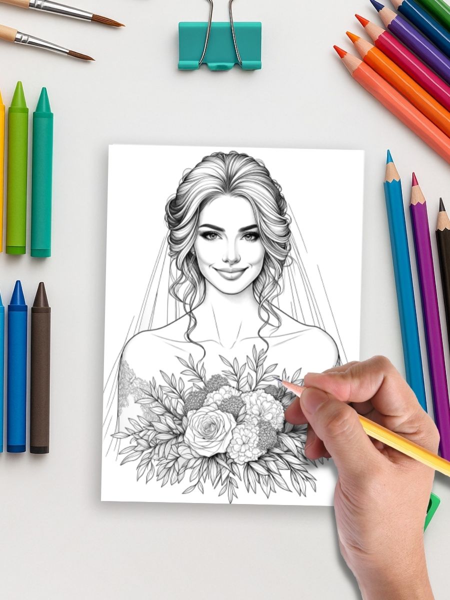 Wedding Blossoms – 30 Bride & Bouquet Coloring Pages - Image 5