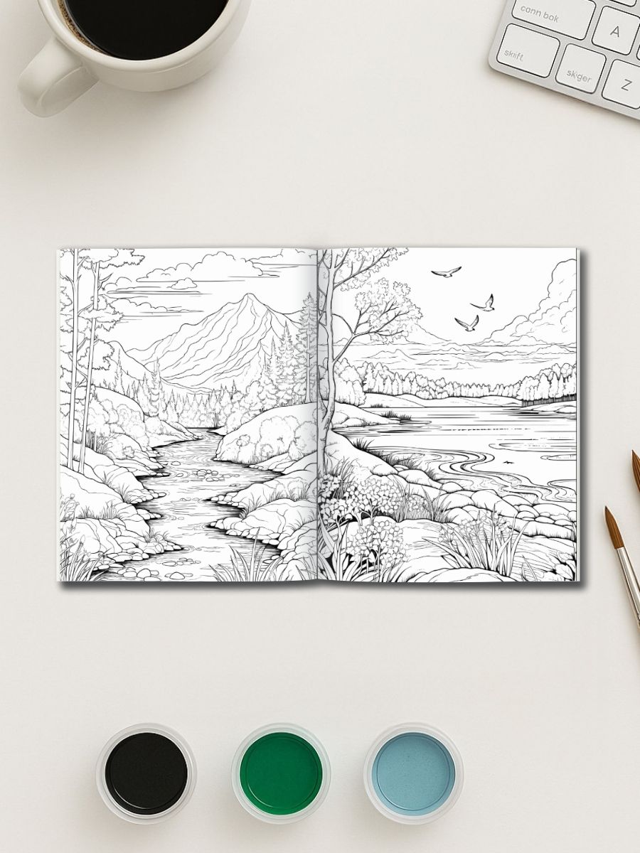 Nature Escapes – 50 Scenic Landscape Coloring Pages - Image 3