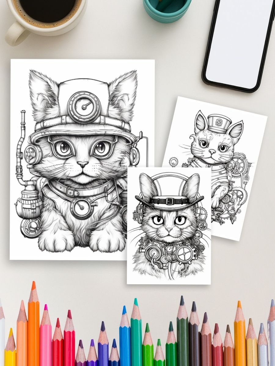 Steampunk Cats – 50 Steampunk-Themed Cat Pages - Image 4