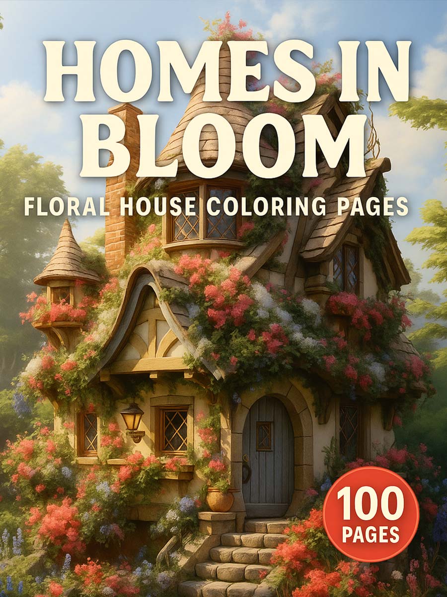 Homes in Bloom – 100 Floral House Coloring Pages