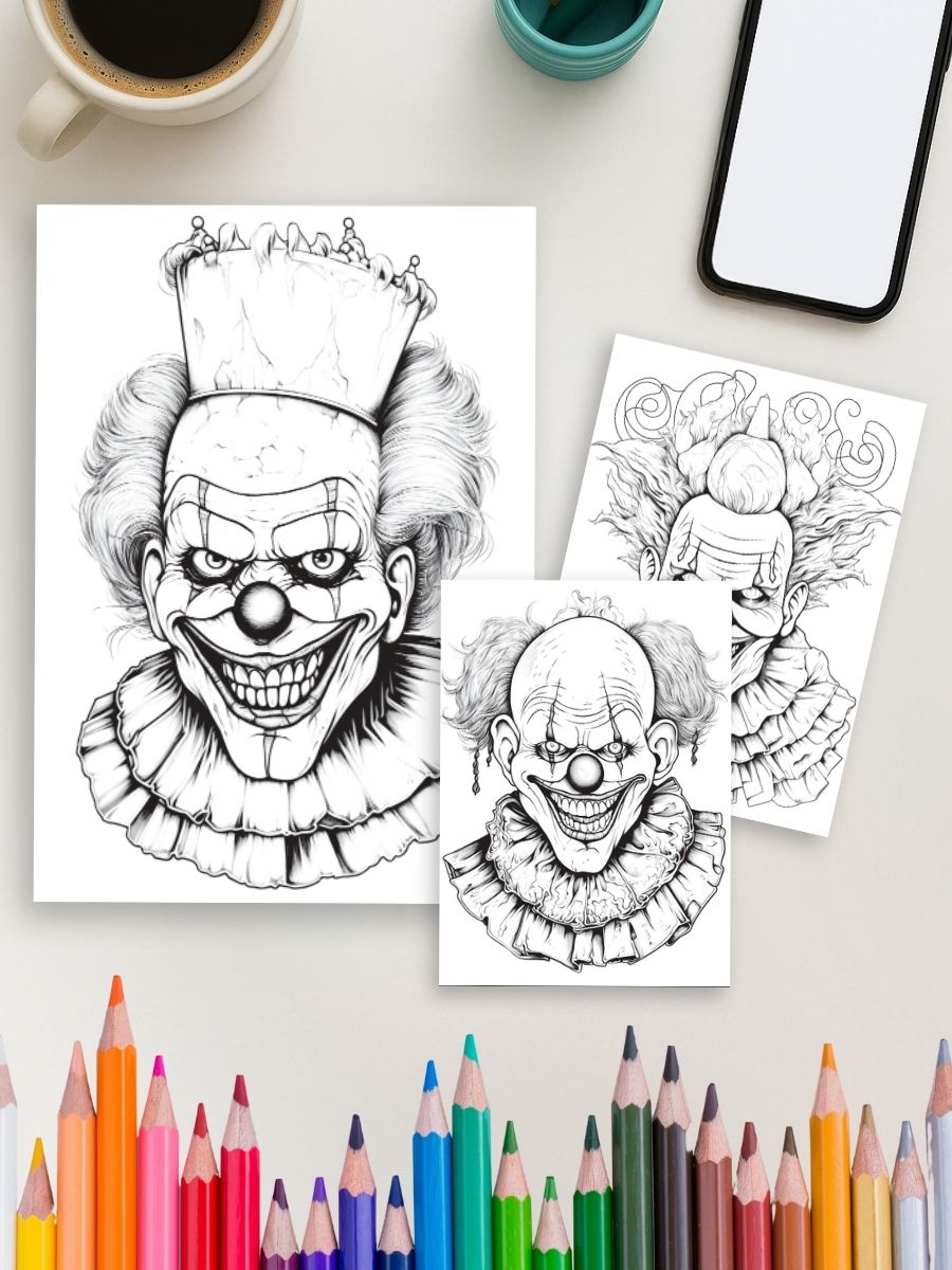 Wicked Whimsy – 25 Evil Clown Coloring Pages - Image 4