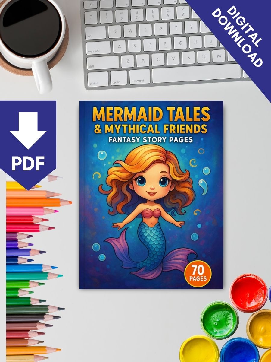 Mermaid Tales & Mythical Friends – 70 Fantasy Story Coloring Pages - Image 2