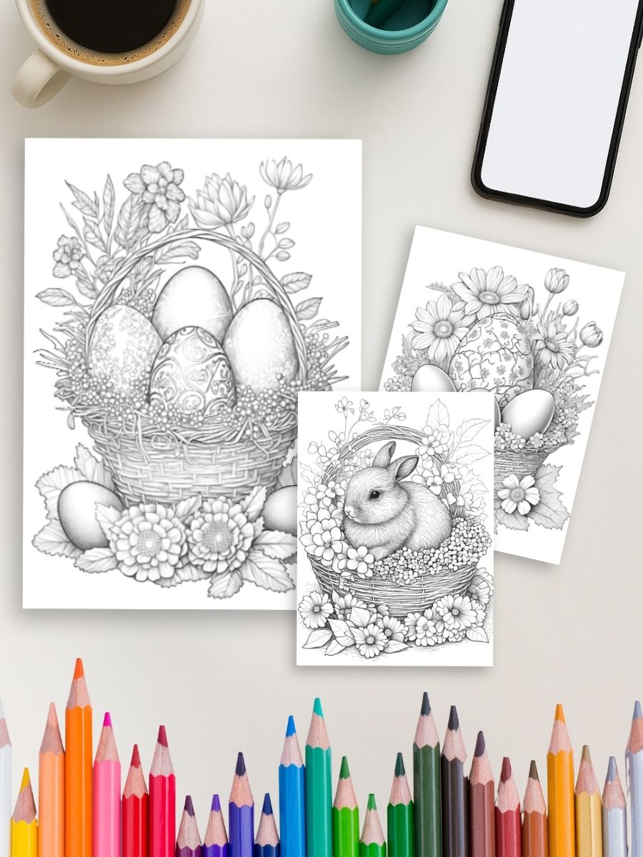 Easter Bloom Baskets – 25 Festive Coloring Pages - Image 4