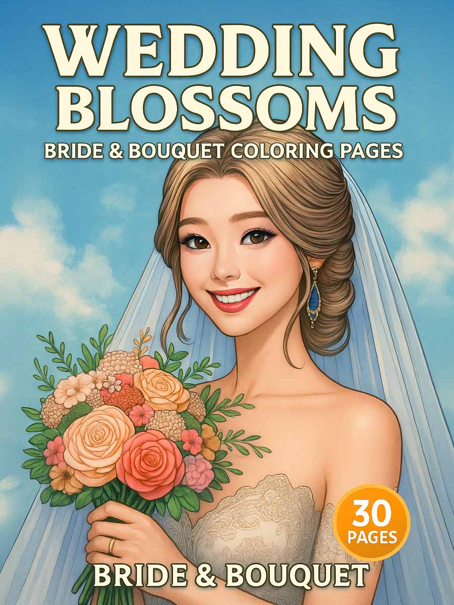 Wedding Blossoms – 30 Bride & Bouquet Coloring Pages